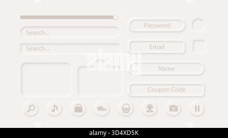 Neumorphism Button Gray Icon Label Frame White 3d Elegant Shadow Web Vector Ui Digital Neomorphism Interface Collection Stock Vector