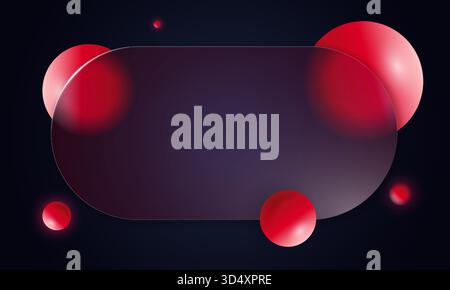 Realistic 3D glassmorphism design with red pink gradient and frosted texture. Transparent elements and glossy blur glass morphism for modern digital posters or UI concepts. Stock Vector
