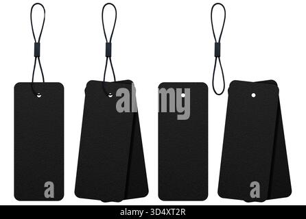 blank textured clothing label or price tag on string isolated set Stock Photo