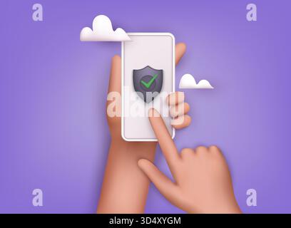 Data security concept. Mobile security app on smartphone screen.  3D Web Vector Illustrations. Stock Vector