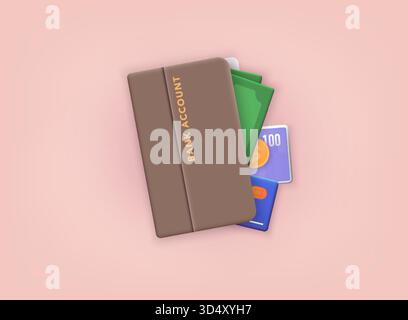 Bank account opening concept. Internet banking, online purchasing and transaction, electronic funds transfers. 3D Vector Illustrations. Stock Vector