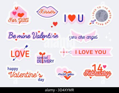 Valentine day stickers and elements. Love concept. Illustrations for social network, web design, mobile messages, social media, online communication, Stock Vector