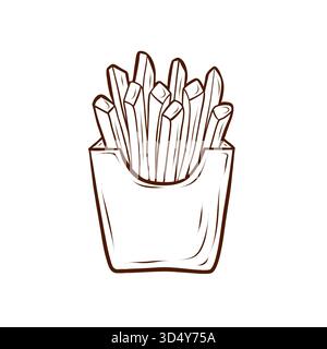 French fries in a package. Vector illustration in flat outline style isolated on a white background. Suitable for menu design, logos, posters Stock Vector
