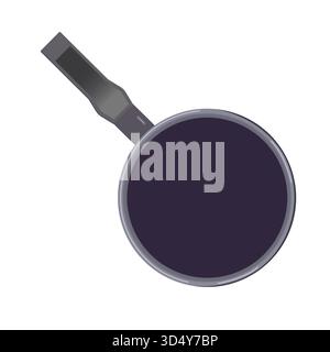 A frying pan with a dark nonstick surface and a gray handle, top view. Minimalistic vector image of kitchen utensils. Stock Vector