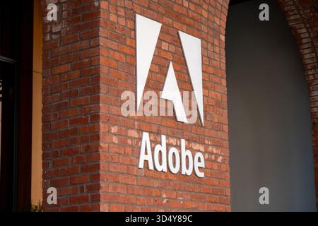 United States. 18th Sep, 2025. Adobe logo and signage on brick facade of office building, San Francisco, California, September 18, 2025. (Photo by Smith Collection/Gado/Sipa USA) Credit: Sipa USA/Ģ����ý Live News Stock Photo
