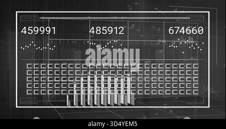 Displaying white framed dashboard panel showing three numeric readouts in virtual HUD, with grid Stock Photo