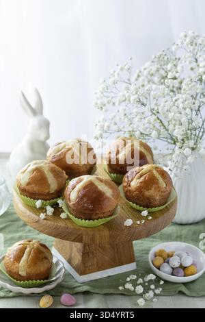 Food, Muffin Easter hot cross buns, selective focus Stock Photo