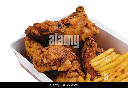 Food, Fried chicken legs with French fries Stock Photo