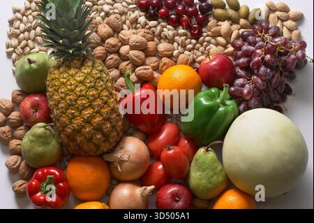 Assortment of fruits, nuts and vegetables, USA Stock Photo
