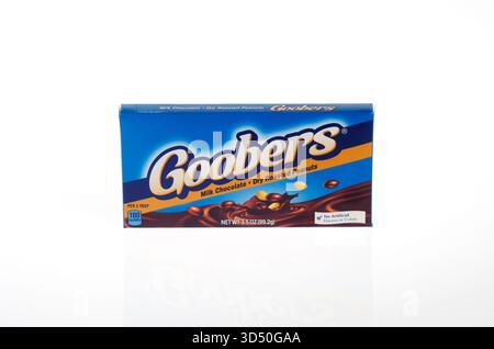 Box of Goobers Candy on white background made with milk chocolate and dry roasted peanuts Stock Photo