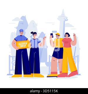 Security Warning in Closed Public Area Flat Illustration Stock Vector