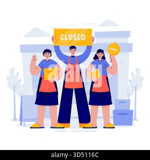 Employees Announcing Business Closure Flat Design Stock Vector