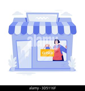 Small Business Closure Flat Illustration Stock Vector