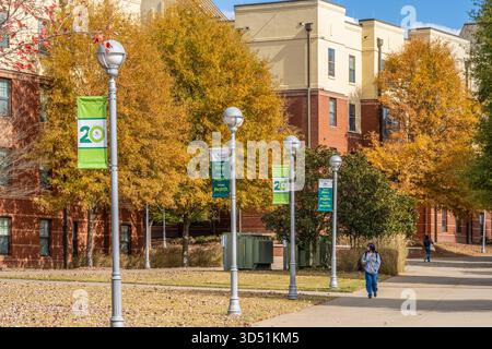 Georgia Gwinnett College students walking on campus amidst colorful fall foliage in Lawrenceville, Georgia. (USA) Stock Photo