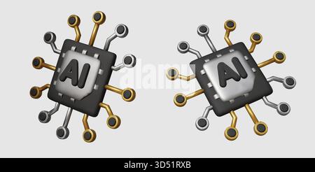 Stylized collection of tech pictograms representing the core of computing, machine learning, and digital transformation concepts. Stock Vector