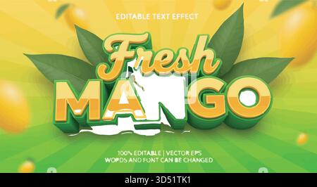 Fresh MANGO Editable 3D Text Effect Vector Graphic for Fruit Juice Marketing Promotion Stock Vector