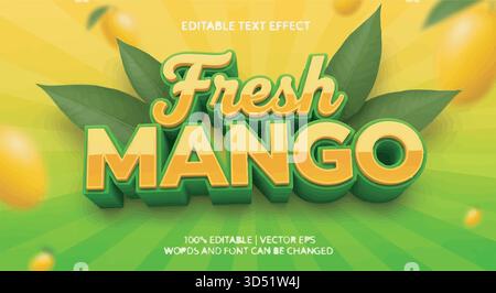 Fresh MANGO Editable 3D Text Effect Vector Graphic for Fruit Juice Marketing Promotion Stock Vector