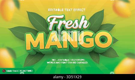 Fresh MANGO Editable 3D Text Effect Vector Graphic for Fruit Juice Marketing Promotion Stock Vector