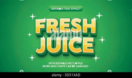 Editable Fresh Juice 3D text effect vector graphic for food and drink advertising banner template Stock Vector