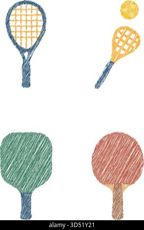 A set of small sport rackets and paddles including tennis pickleball and table tennis tools in flat color Stock Vector
