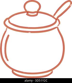 A round cookware pot with fitted lid and knob rendered as a simple monochrome illustration Stock Vector