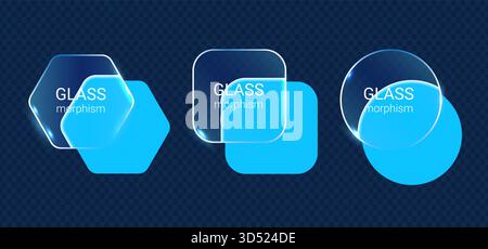 Modern glowing glassmorphism shapes for UI design Stock Vector