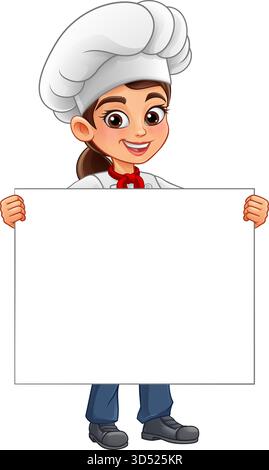 Woman chef in uniform holding big blank board Stock Vector