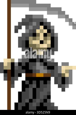 Death Grim Reaper Fantasy Pixel Art Game Cartoon Stock Vector