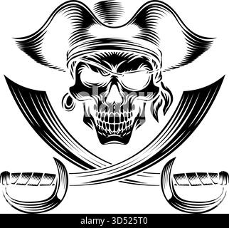 Pirate eye patch with cross cutlass badge vector illustration Stock ...
