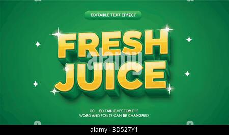 Editable Fresh Juice text effect vector graphic with shiny 3D typography on a vibrant green background Stock Vector