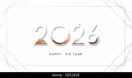 Luxury Happy New Year 2026 Vector Greeting Card Design with Geometric Rose Gold Elements Stock Vector
