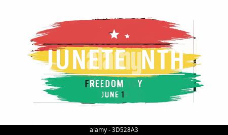 Juneteenth Freedom Day graphic banner with red yellow green brush strokes on white background Stock Vector