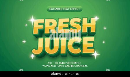 Editable Fresh Juice text effect vector graphic with shiny 3D typography on a vibrant green background Stock Vector