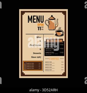 Coffee shop menu brochure template with hand drawn elements. Stock Vector