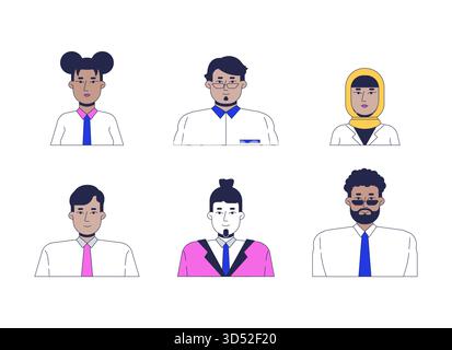 Diverse professionals in business attire 2D avatars human faces set Stock Vector