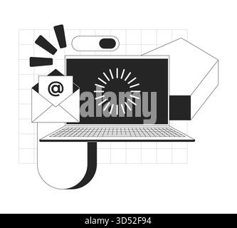 Email and loading throbber on laptop line onboarding ui illustration Stock Vector