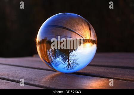 Lens ball creative photography, landscape reflection Stock Photo