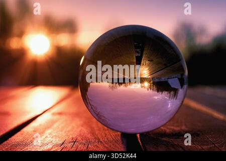 Lens ball creative photography, landscape reflection Stock Photo