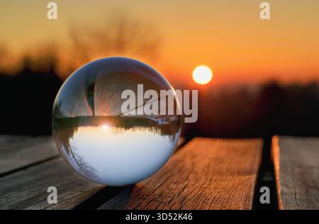 Lens ball creative photography, landscape reflection Stock Photo