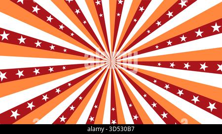 Vibrant Radiating Pattern Featuring Orange and Red Stripes Starkly Contrasted with Stars for a Bold Visual Impact Stock Vector