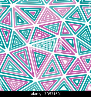 Abstract pattern of triangles. Big shape size. Multiple repeated inner triangles. Multicolored style. Repeatable pattern. Amazing vector tiles. Stock Vector
