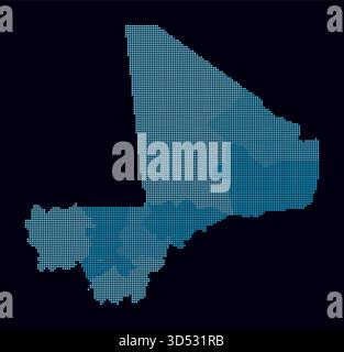 Mali dotted map. Digital style map of the country on a dark background. Mali shape with circle dots. Colored dots style. Small-sized circles. Stock Vector