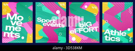 Colorful and Geometric Sports Event Poster Set. Banner, Poster, or Cover Template for Sports, Fitness, Workout, Gym, Flyer, or Music Festival Stock Vector