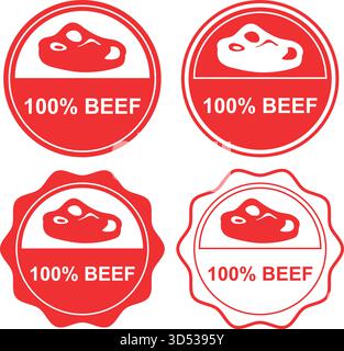 100 Percent Beef Labels for Fresh Meat and Food Product Packaging Stock Vector