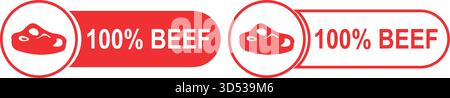 100 Percent Beef Stickers for Meat Product Branding and Food Packaging Stock Vector