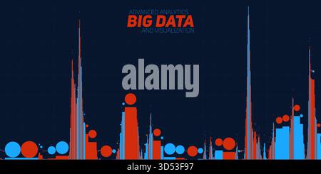 Vector abstract financial big data graph visualization. Stock index infographics aesthetic design. Visual information complexity. Intricate data Stock Vector
