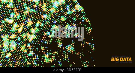 Round big data information visualization. Social network, financial analysis of complex databases. Visual information complexity clarification Stock Vector