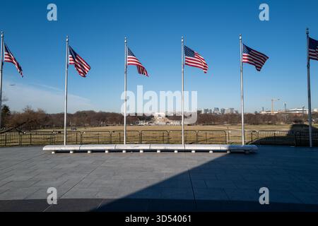The Lincoln Memorial from the Washington Monument with Flags (Washington, DC, USA) Stock Photo