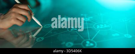 Global Business Networking and Communication Visualized on a Futuristic Digital Interface. Stock Photo