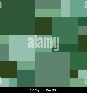 Square seamless pattern of moss green colors. Green geometric background in patchwork style. Patchwork quilt in country style. Stock Vector